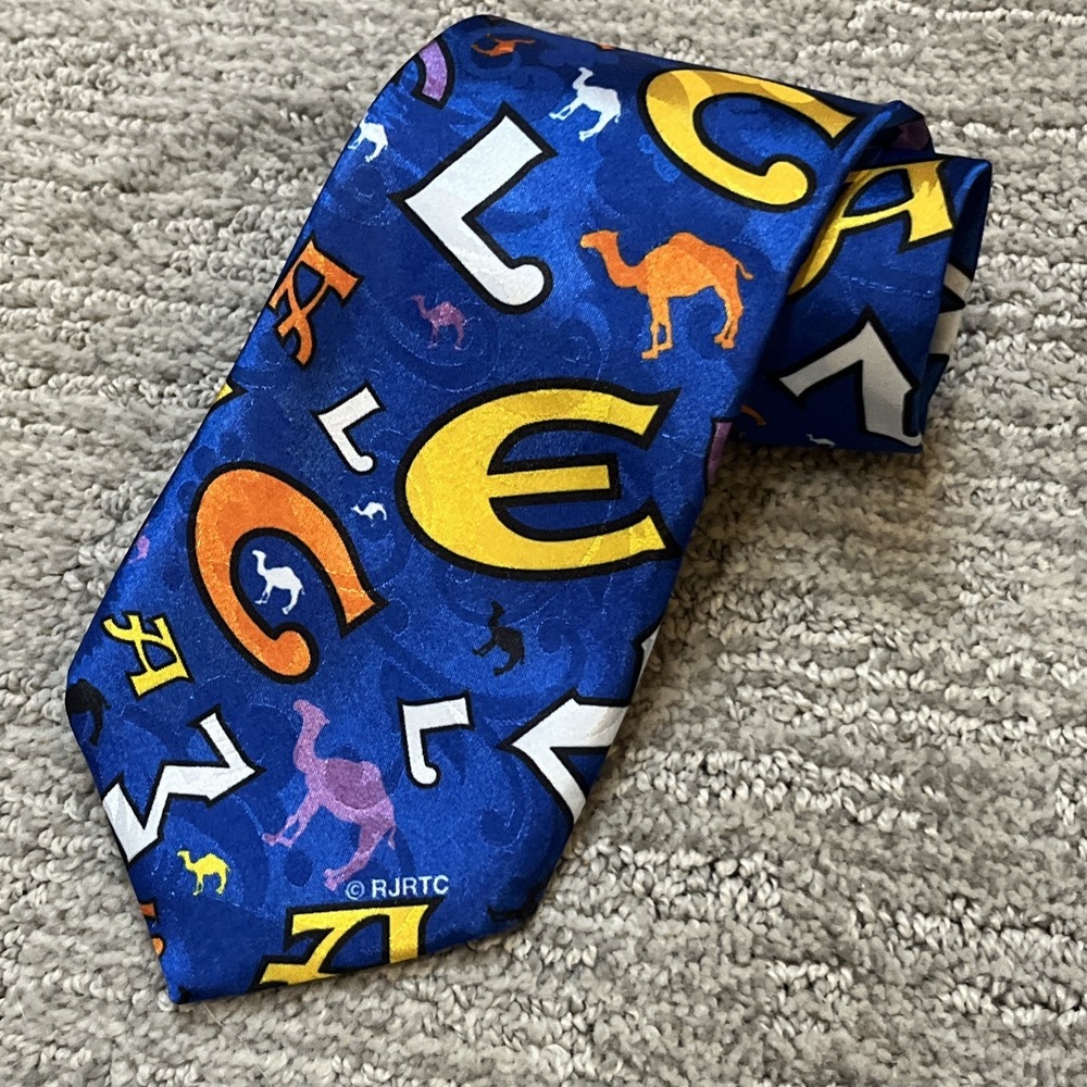Vintage Camel R.J. Reynolds Necktie Blue Buffalo Bay Floating Letters